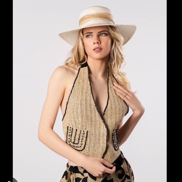 $300 Mes Demoiselles Paris Nathy Raffia Woven Halter Vest FR36 - Picture 4 of 11